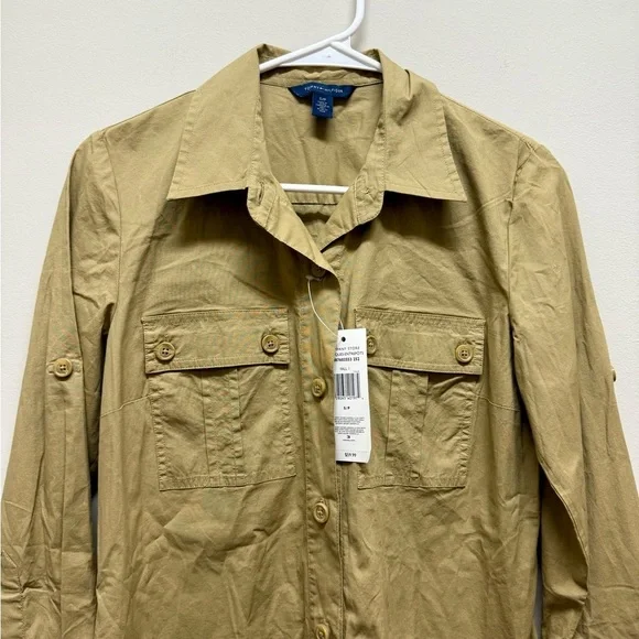 Tommy Hilfiger Tan Button Down Shirt Dress Long Sleeve Utility PS NWT - Picture 2 of 8